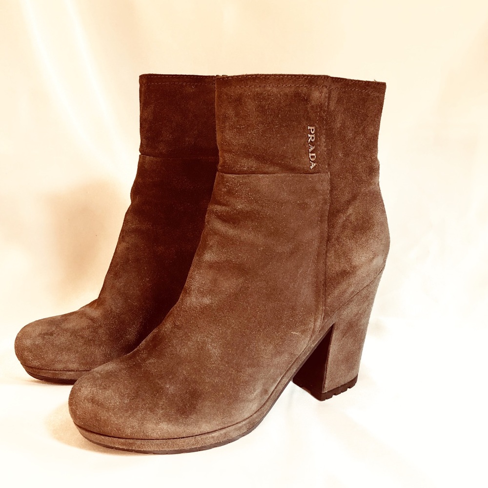 Prada brown suede ankle boots
